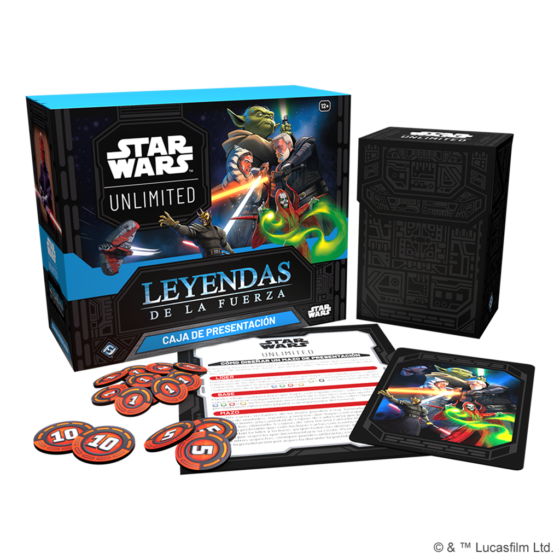 leyendas de la fuerza caja del producto con el material desplegado